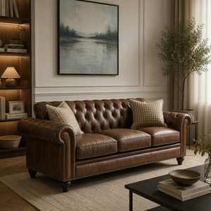 Luxury Real Leather Chesterfield Three Seater <b>Sofa</b> Traditional Button Tufted Nailhead Trim <b>Sofa</b> <b>Bed</b> Home Hotel Park Workshop Use - Product Image 1