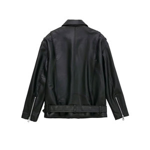 Chaqueta de Motociclista Afernon para Mujer, de Cuero Genuino, Impermeable, con Cierre de Cremallera, Cuello Alto, Color Sólido, para Primavera - Product Image 2