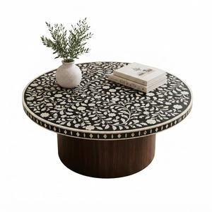 Nueva Mesa de Centro Redonda con Incrustaciones de Hueso Azul, Diseño Floral, para Decoración de Sala de Estar, Venta al por Mayor, Incrustaciones Indias Tradicionales - Product Image 4