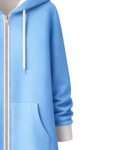 Sudadera con capucha larga azul cielo para mujer, abrigo de invierno con forro polar y bolsillos tipo canguro, informal, OEM, personalizado de fábrica - Product Image 5