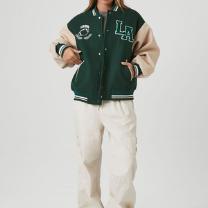 Chaqueta de Lana Corta para Mujer, Estilo Letterman, Tallas Grandes, Cuello Alto, Relleno de Algodón Transpirable para Invierno, Superventas - Product Image 1