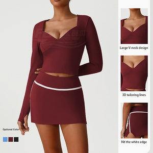Quick-Dry Solid Front Print Contrasting Color Eco-Friendly Breathable 2-Piece Custom Sports Yoga High Quality Gym Workout Top - Product Image 3