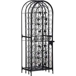 Portabottiglie Moderno in Ferro Battuto per 45 Bottiglie, con Serratura, in Legno Massello, Acciaio Inossidabile e Acrilico, Espositore con Pannello Solido in Legno e Ferro Battuto Nero - Product Image 1