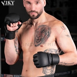 Gants de MMA en cuir synthétique noir à paume ouverte avec logo personnalisé, pour entraînement, grappling, sparring et punching, prix de gros - Product Image 5
