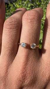 Diamond Open <b>Gap</b> Stackable Rings Minimalist Prong Set 14k Solid Gold Round Lab Grown Two Stone Solitaire Bands Jewelry Wholesale - Product Image 5