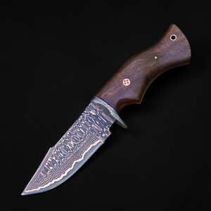 Couteau Bowie artisanal en cuivre damas, manche en bois de rose de 11 pouces avec mosaïque - Product Image 1