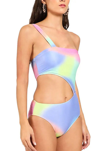 Maillot de bain 2 pièces rouge uni pour femme, grande taille, épaules dénudées, bas de bikini à nouer sur les côtés, infroissable, 240g, sans couture, pour la plage - Product Image 6