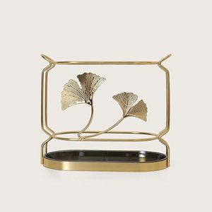 Metal <b>Cutlery</b> Holder With Ginkgo Pattern Gold Frame For Kitchen Tableware <b>Storage</b> - Product Image 4