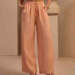 Pantalones Deportivos de Algodón al por Mayor con Diseño Personalizado en Color Albaricoque, Pantalones Joggers para Mujer, Estilo Deportivo Holgado de Color Único y a la Moda - Product Image 1