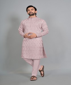 Kurta Pajama rose clair brodé pour homme, tenue ethnique traditionnelle, longueur cheville, vêtements indiens pakistanais 85414 SWASTIK- TOXIC 2 - Product Image 1