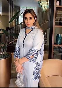 Conjunto de Traje Salwar Farshi Azul Claro para Mujer, Bordado Floral, Dupatta a Rayas, Elástico, Sin Arrugas, Informal, Tradicional, para Fiesta - Product Image 5