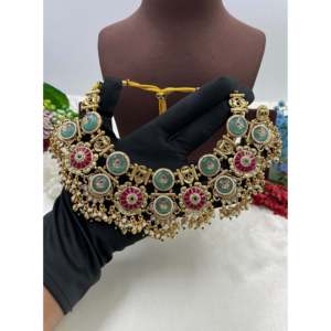 Niharika Heritage Gold Plated CZ <b>Bridal</b> <b>Necklace</b> & <b>Earring</b> <b>Set</b> for Women - Product Image 2