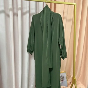 Robe de soirée droite longue en crêpe uni, manches longues, taille naturelle, ornée de cristaux, service OEM, pour adultes – Collection été - Product Image 6
