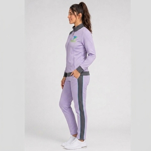 Slim Fit Polyester Streetwear Women Zipper Tracksuit Gym Joggers Sweatpants Lace Button Side <b>Strip</b> Printed 2pcs Women Tracksuit - Product Image 4