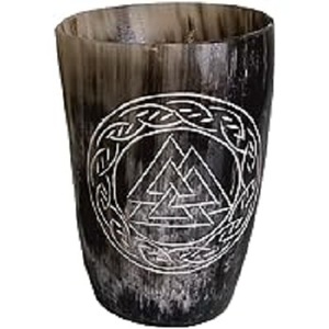 Verre à shot en corne de bœuf véritable de haute qualité, forme naturelle, style nordique, gravé à la main, motif animal, écologique, Noël - Product Image 2