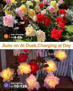 ดอกไม้ LED รูปดอกกุหลาบ ไฟโซลาร์กันน้ำ IP65 สำหรับตกแต่งสวนกลางแจ้ง ลานบ้านหรือระเบียง ปรับความสว่างได้ อายุการใช้งาน 50000 ชั่วโมง - Product Image 3