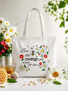 กระเป๋าผ้าแคนวาสแบบมีซิปสีพื้น Honey Bee Bohemian Beach คอลเลคชั่นพรีเมียม กันน้ำ ผลิตจำนวนมากตามความต้องการสูง สำหรับฤดูใบไม้ผลิ - Product Image 1