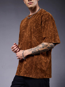 T-shirt décontracté pour homme en molleton brun de qualité supérieure, à séchage rapide, respirant, coupe ample, manches courtes, col rond - Product Image 2