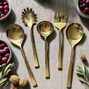 Gold Plated Serving Spoon Set <b>Mirror</b> Finish Long Handle Glam Design Party Tableware - Product Image 5