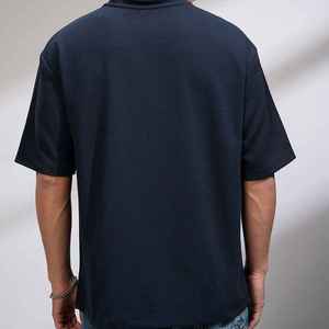 Camiseta de Manga Corta para Hombre, Cuello Redondo, Color Azul Marino, Corte Regular, Informal, Tejida, 100% Algodón, Transpirable, Color Sólido - Product Image 2