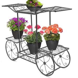 Support de plantes en métal pour extérieur, étagère à pots de fleurs, présentoir multi-niveaux, chariot en fer, support décoratif pour patio et véranda - Product Image 6