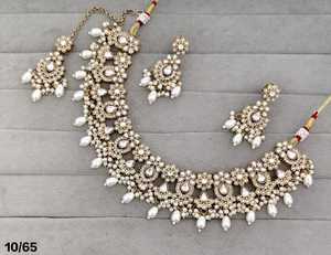 PingBling Emerald Green Kundan Bridal Necklace <b>Set</b> with Matching Earrings, Pearl Drop <b>Indian</b> Wedding Jewelry - Product Image 3