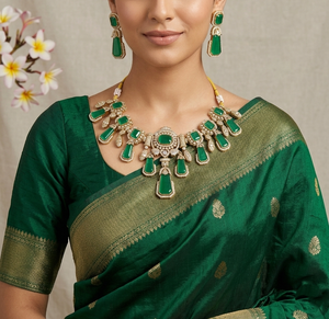 Ensemble de collier Kundan Polki vert de luxe avec boucles d'oreilles assorties, plaqué or, bijoux de mariage indiens traditionnels pour femmes - Product Image 6