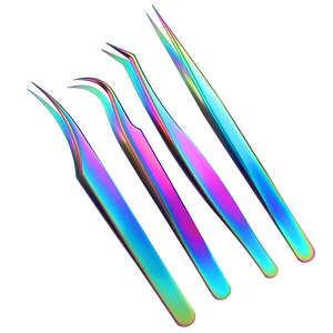 Pinces à cils professionnelles pour extensions, en acier inoxydable, arc-en-ciel, colorées, par Surgiright - Product Image 1
