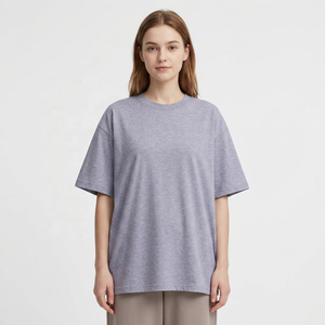 เสื้อยืดแขนสั้นผู้ชายทรงโอเวอร์ไซส์ สีเทาล้วน ผ้าคอตตอนเจอร์ซีย์ คอกลม ทรงลำลอง - Product Image 2