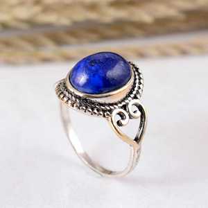 Handmade 925 Sterling Silver Natural <b>Lapis</b> <b>Lazuli</b> Bezel Setting Boho & Hippie Oval Shape Ethnic Cocktail <b>Ring</b> Party Unisex Gift - Product Image 4