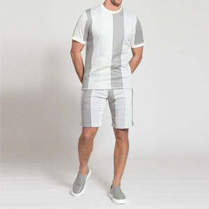 Ensemble T-shirt et short pour homme, T-shirt rayé, ensemble T-shirt bicolore, ensemble deux pièces, short d'été pour homme, tenue décontractée d'été - Product Image 6