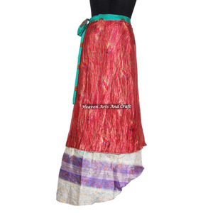 Achetez une robe en soie à enrouler en USA, jupe longue en soie magique réversible à 2 couches, sari en soie multi-usage, enveloppe indienne à double couche - Product Image 4