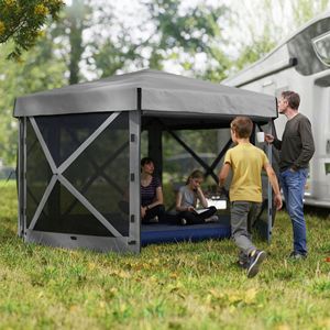 12FT X 12FT Dark Gray Hexagonal Pop up <b>Canopy</b> <b>Tent</b> with 5 Sidewalls Outdoor Shelter with Carry Bag - Product Image 2