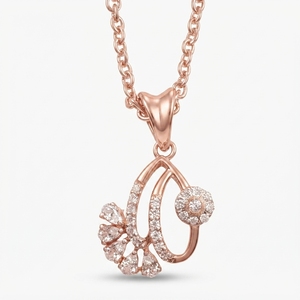 จี้เพชรทรงลูกแพร์สำหรับผู้หญิงพร้อมสายสร้อย |   ทองคำโรสโกลด์ 9K - Product Image 1
