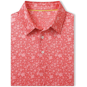 Men's Short Sleeve Printed Golf Shirt Regular Fit <b>Knitted</b> Quick Dry Red <b>Patterned</b> Design - Product Image 3