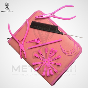 Kit d'outils pour extensions de cheveux rose, fournisseur OEM en gros, comprenant des pinces de fusion à froid, des pinces de sectionnement, un tire-fil et un ensemble d'aiguilles à boucle - Product Image 6