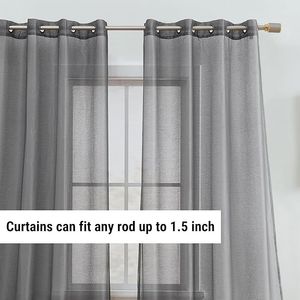 Set di 2 Pannelli per Tende in Voile Semi-Trasparente 137 cm L x 213 cm L con Occhielli, Grigio Antracite, per Camera da Letto e Soggiorno - Product Image 2