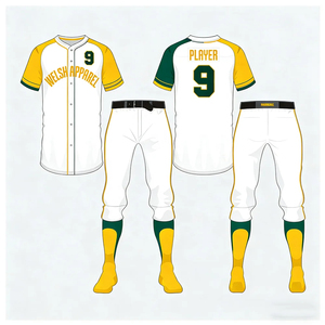 Welsh Apparel Herren-Baseball-Uniform-Set Grau Gelb Grün Tackle-Twill Wärmeübertragungsdruck Schnelltrocknend 3D-Muster Trikot und Hose - Product Image 2