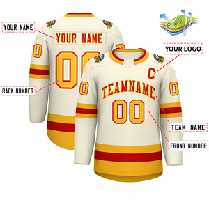 Camiseta de Hockey sobre Hielo Personalizada para Hombre, Amarillo y Rojo, Manga Larga, Sublimada, Cuello Redondo, Transpirable, 100% Poliéster Malla, Capitán - Product Image 4