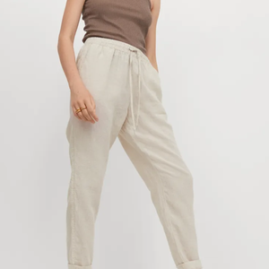 Custom logo Woven Label Summer Women's Loose <b>Wide</b>-<b>leg</b> Cotton <b>Linen</b> Women's <b>Trousers</b> Casual Pants High-waist Straight-<b>leg</b> - Product Image 3