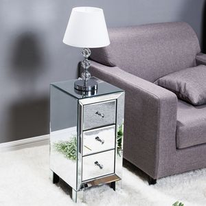 Silver 3-Drawer <b>Mirrored</b> Nightstand <b>Bedside</b> End <b>Table</b> for Bedroom or Living Room - Product Image 2