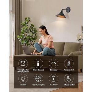 Applique da Parete Vintage a Batteria, Lampade da Parete Wireless a Batteria - Product Image 3