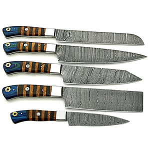 Juego de Cuchillos de Chef de 5 Piezas de Acero de Damasco Hecho a Mano de Primera Calidad, Duradero, Afilado, con Mango de Madera Ambidiestro, Cuchillería Profesional para Cocina - Product Image 2
