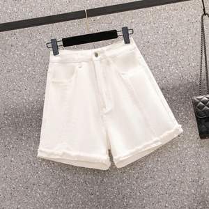 กางเกงยีนส์ขาสั้นเอวสูงสำหรับผู้หญิง, กางเกงยีนส์ขาสั้นทรงหลวมสีพื้นมีขอบถักย้อมสีล้วนสำหรับ2025 - Product Image 6