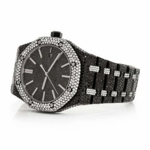 Montre chronographe de luxe en moissanite, boîtier rond de 42 mm, bracelet en acier inoxydable, mouvement à quartz analogique, fermoir déployant, unisexe - Product Image 3