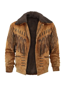 Custom Luxury <b>Men</b>’s Fringe Leather <b>Jacket</b> Vintage Western Cowboy <b>Suede</b> Coat with Tassel Design Bulk Order & Private Label - Product Image 1