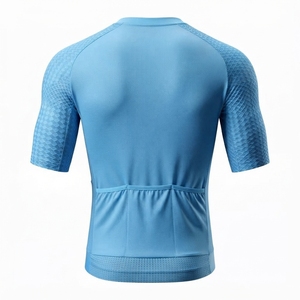 Maillot de Ciclismo Azul Claro de Manga Corta con Hombros de Malla Transpirable y Cierre Frontal para Hombre - Product Image 3