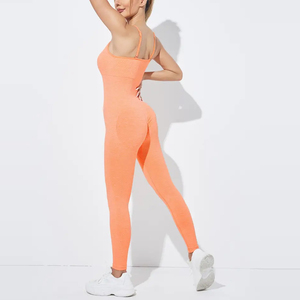 High Elastic Summer Knitted Bodycon Jumpsuits Women Yellow Jumpsuit Sleeveless Crisscross <b>Back</b> Slim Fit Athletic Yellow Jumpsuit - Product Image 5
