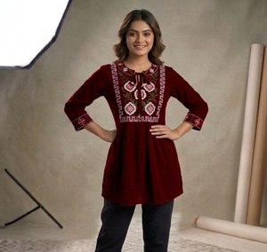 Blusa de Rayón Bordada para Mujer, Estilo Indio Formal, Sin Arrugas, para Todas las Temporadas, Oferta Especial para Festivales, Venta al Por Mayor - Product Image 4