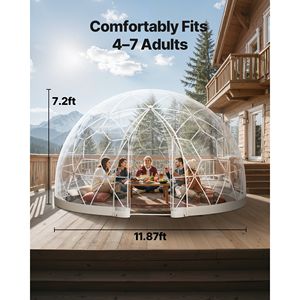 Tenda a Cupola da Giardino 12 X 7,2 ft, Igloo Trasparente in PVC per 4-7 Persone, Serra Geodetica Resistente alle Intemperie con Finestra - Product Image 3